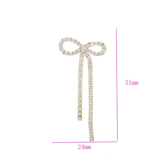 Ribbon Bow Ear Cuff 14k Gold Plated CZ Stone Luxury Jewelry - Picture 3 of 9